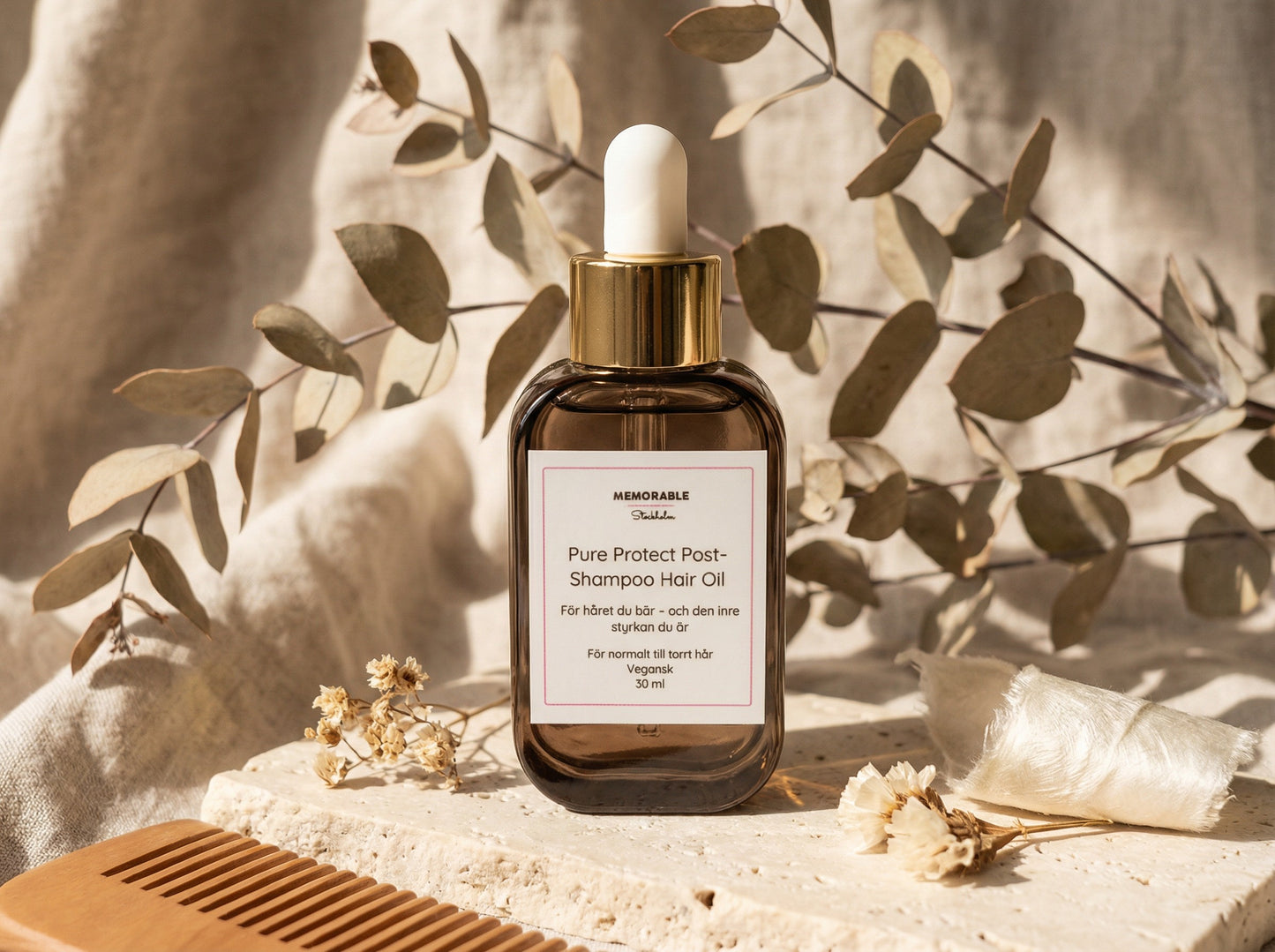 Vegansk Post-Schampo Hårolja – låser in fukt och stärker håret